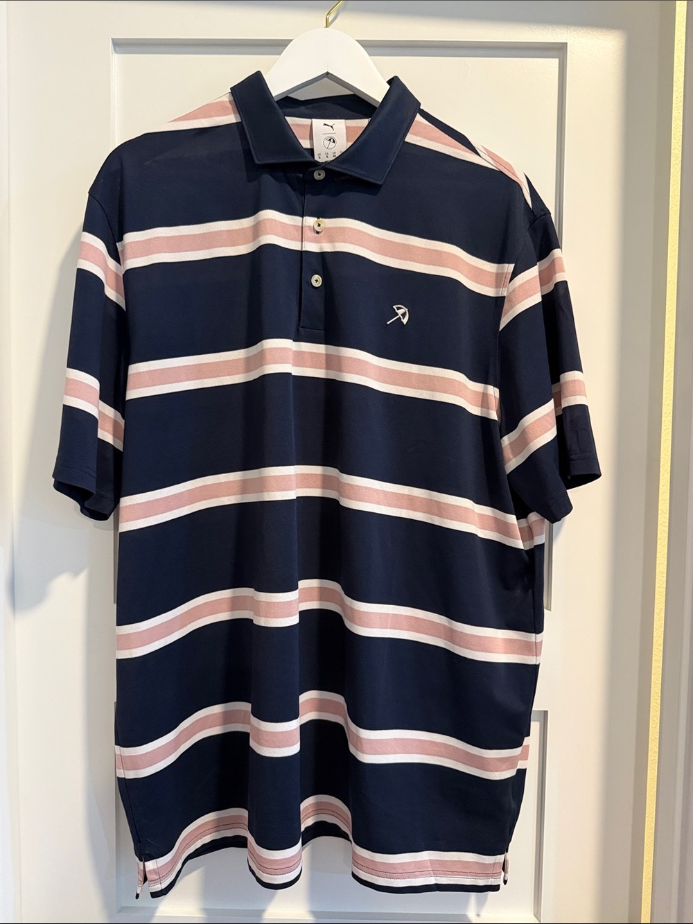 Puma Navy Polo with Pink and White Stripes